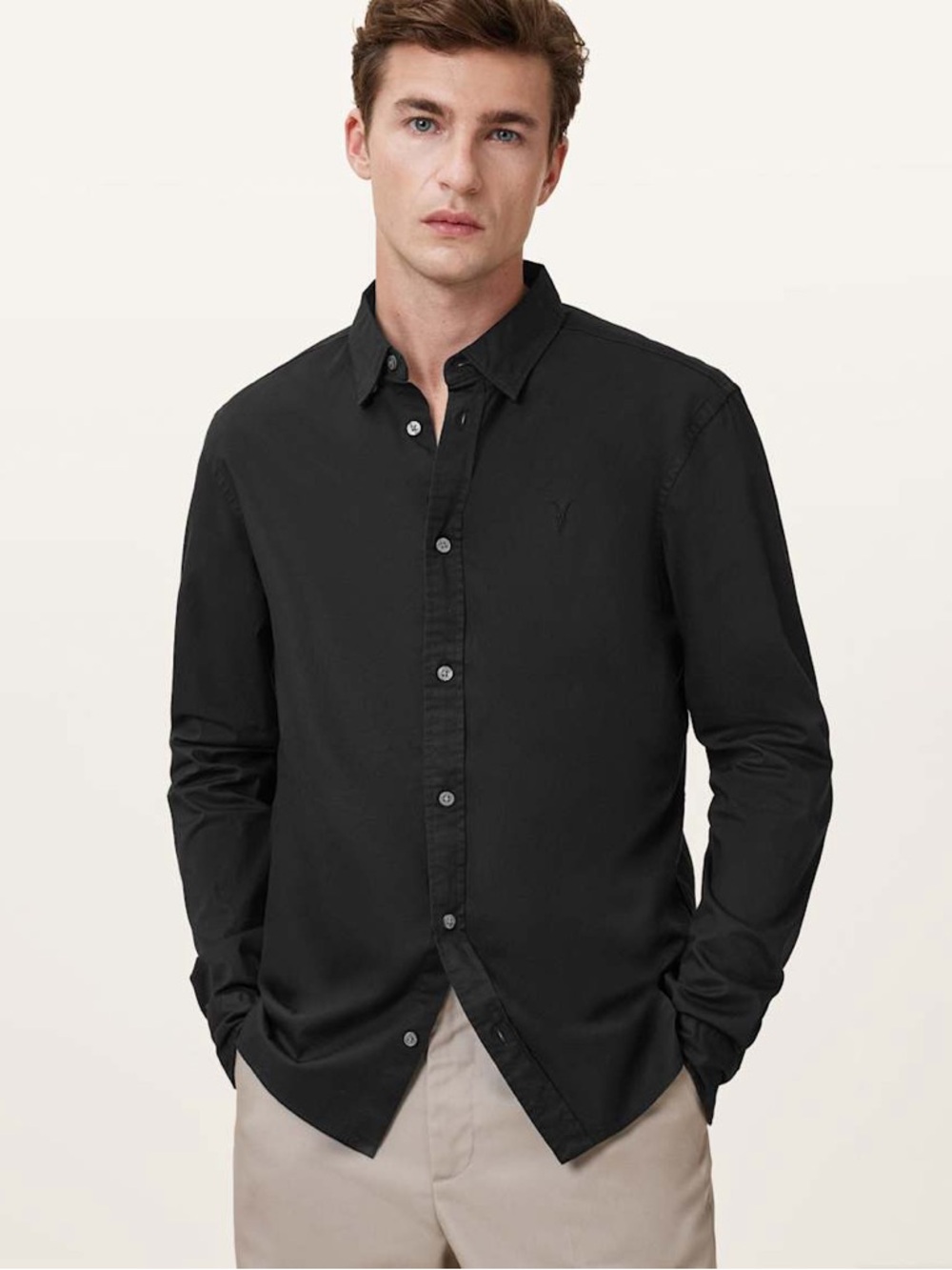 ALLSAINTS HAWTHORNE RAMSKULL STRETCH FIT LS SHIRT | LIKE NEW